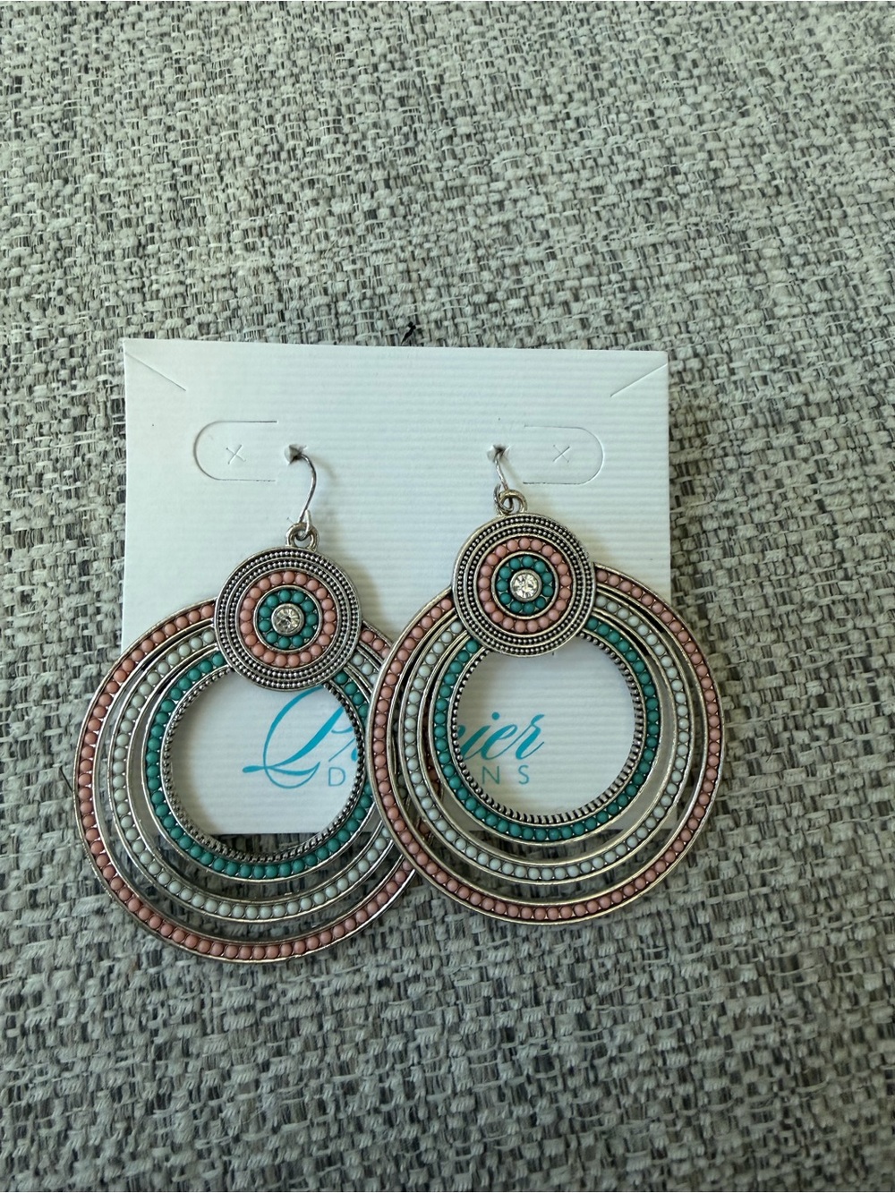 Premier Designs Pink and Teal Multi-Hoop Dangle Earrings